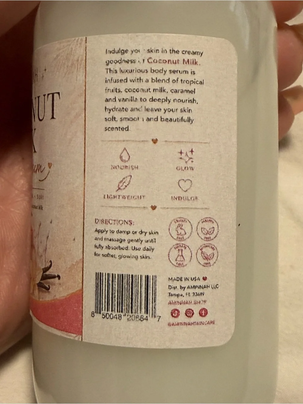 Aminnah Coconut Milk Body Serum! Smells amazing 🤩